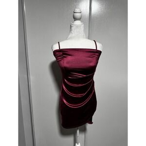 Windsor Burgundy Bodycon Mini Dress Sleeveless Ruched Party Cocktail Women Small